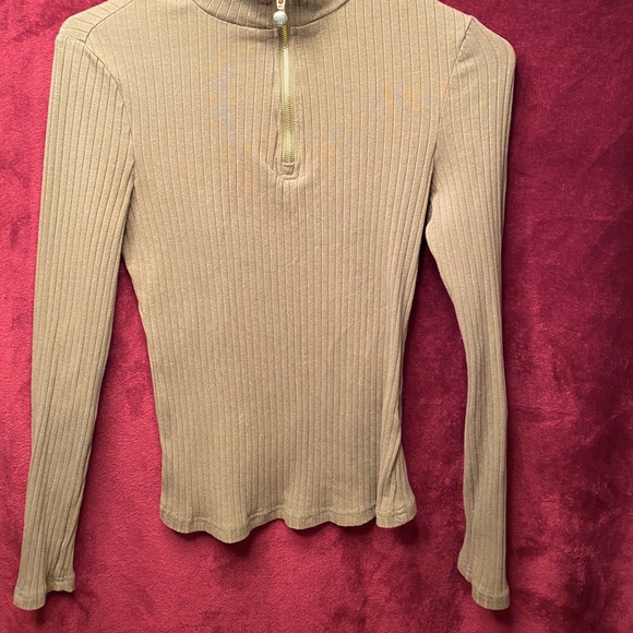 ZIP FRONT RIB KNIT TEE - Picture 2 of 2